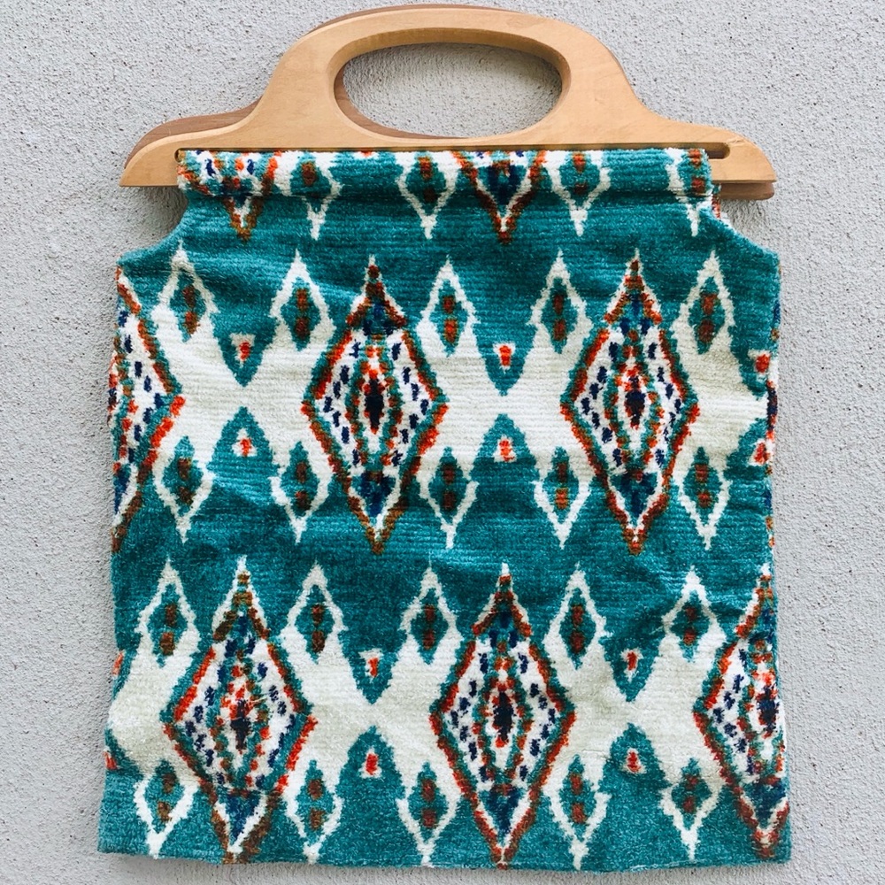 Vintage Knitting Clutch With Cherry Wood Handle